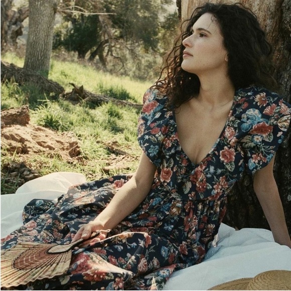 Doen Pecos Indigo Iris Floral Midi Dress Liberty Fabric - Picture 2 of 9